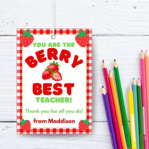 Étiquette imprimable « Meilleure semaine de remerciement des enseignants » pour les enseignants, fraise modifiable, étiquette-cadeau de remerciement pour les enseignants, modèle d'étiquette-cadeau de fin d'année d'été