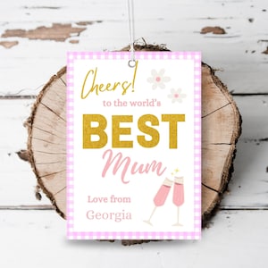 Afdrukbare Moederdag cadeau tag bewerkbare glitter Beste moeder cadeau tag pastel pastel goud Moederdag cadeau tag sjabloon cheers tag