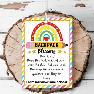 Printable Backpack blessing tag Back to school gift tag Editable Christian prayer tag first day of school classroom church gift tag template