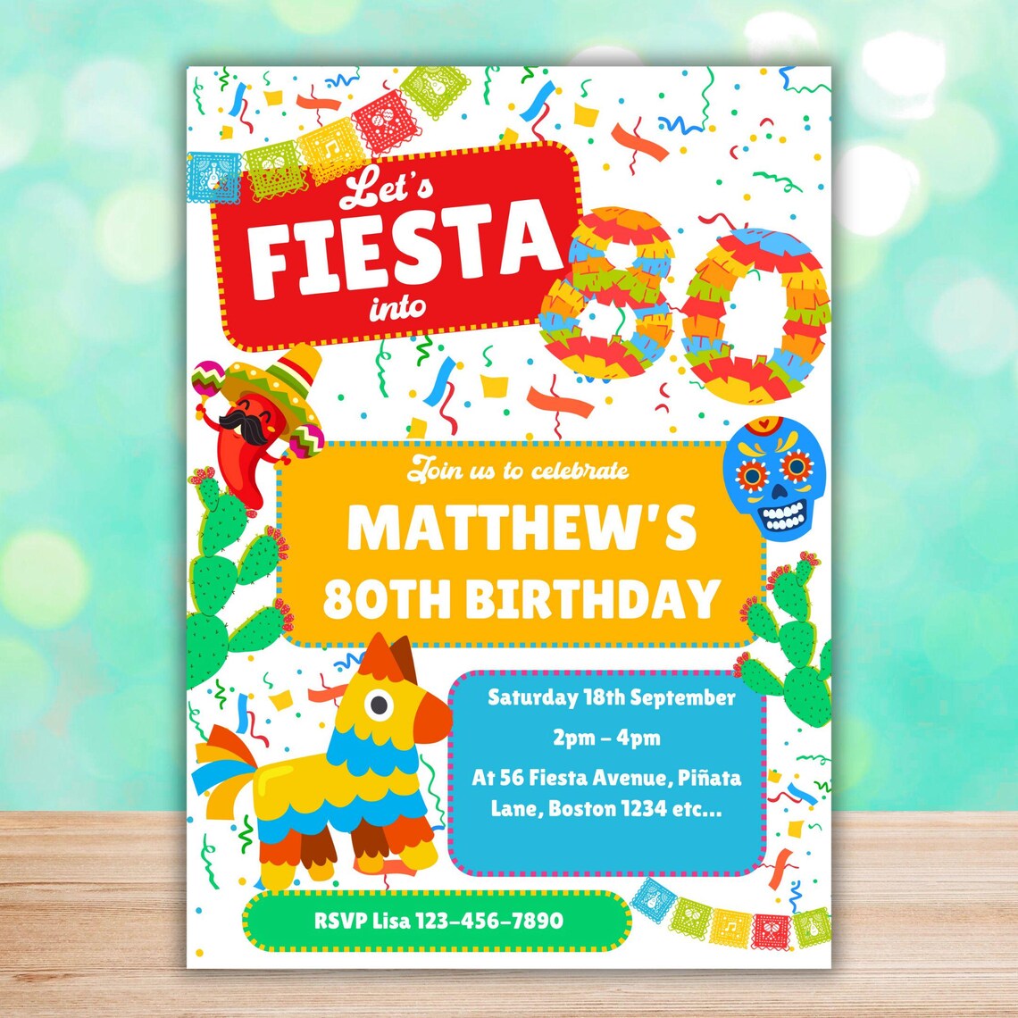Printable Mexican 80th Birthday Invitation 80th Fiesta Party Editable ...