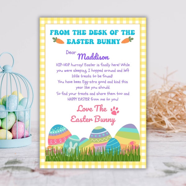 Printable letter from the Easter Bunny Colourful Easter letter Easter Egg hunt letter template Easter gift letter Personalised Easter letter