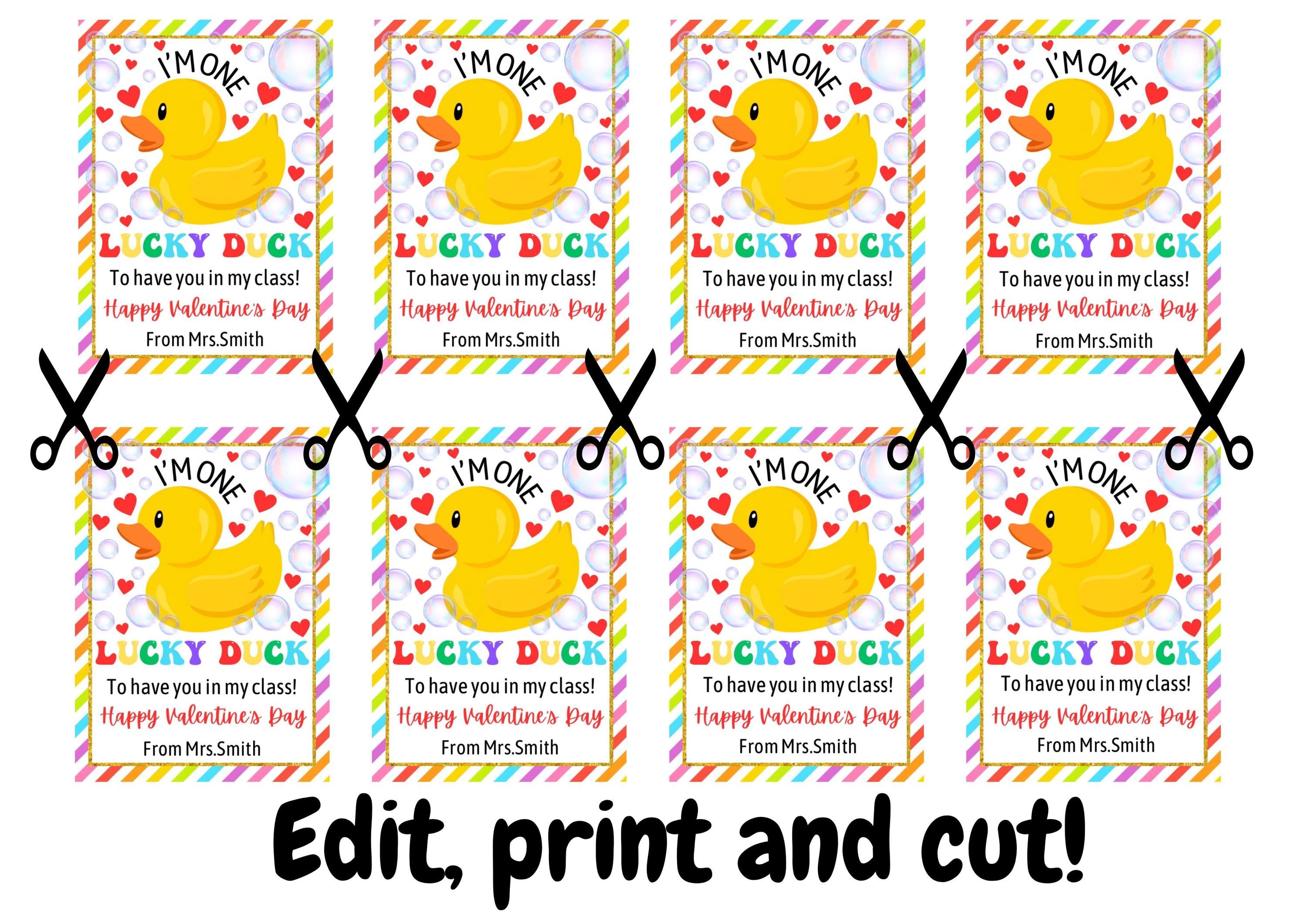 Printable Lucky Duck Valentine’s Day Gift Tag Editable Rubber Duck Gift ...