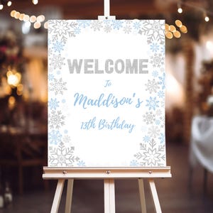 Printable Winter wonderland welcome sign editable birthday Snowflake welcome sign winter birthday party decor printable sign template I2