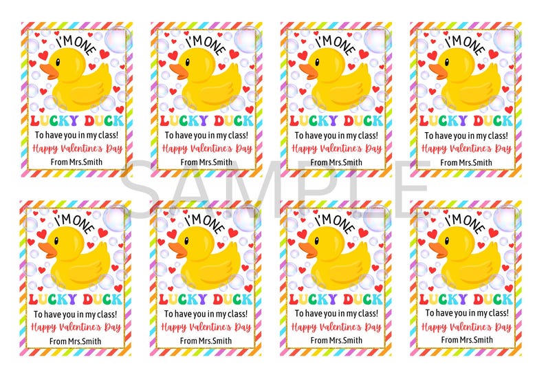 Printable Lucky Duck Valentine’s Day Gift Tag Editable Rubber Duck Gift ...