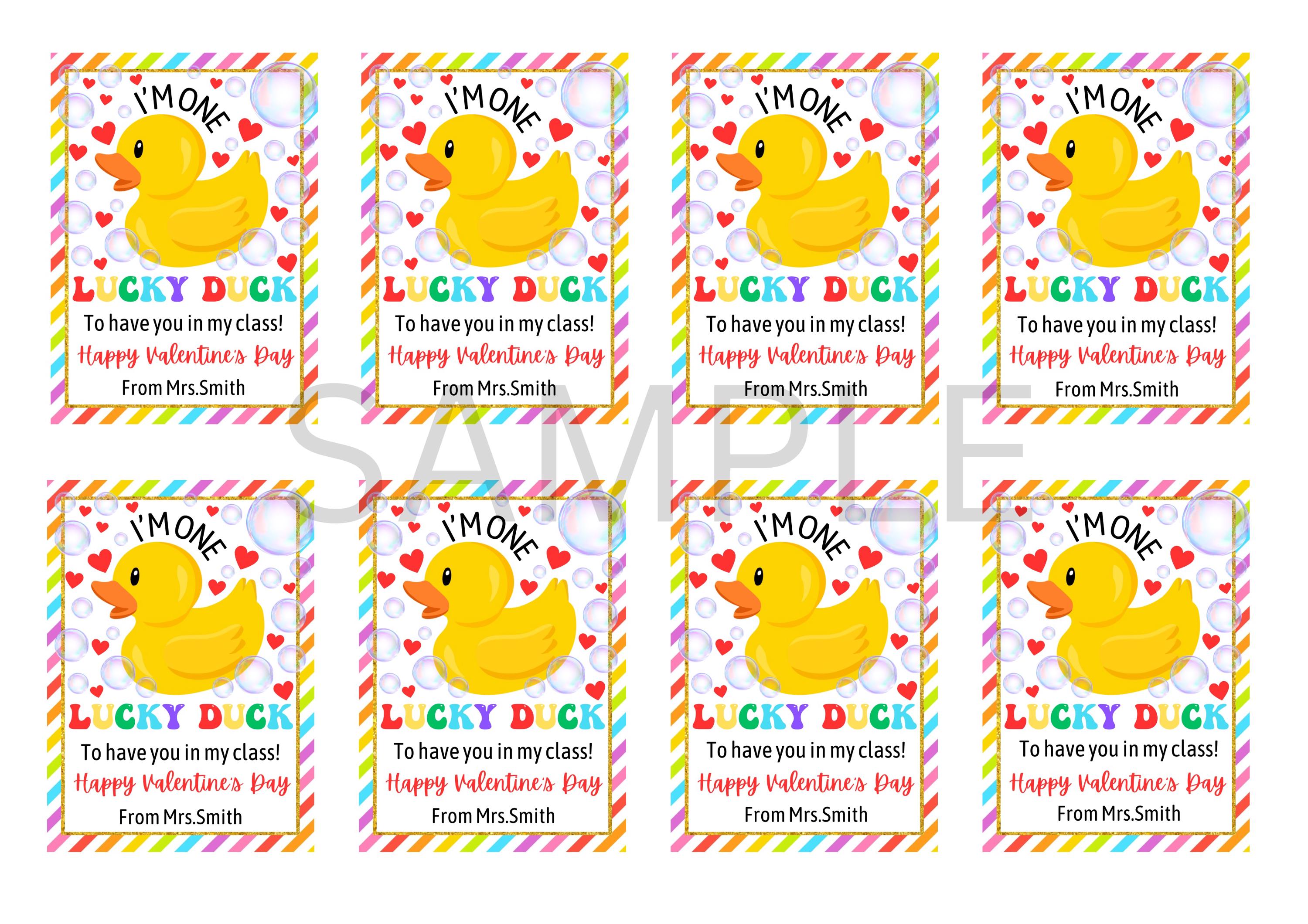 Printable Lucky Duck Valentine’s Day Gift Tag Editable Rubber Duck Gift ...
