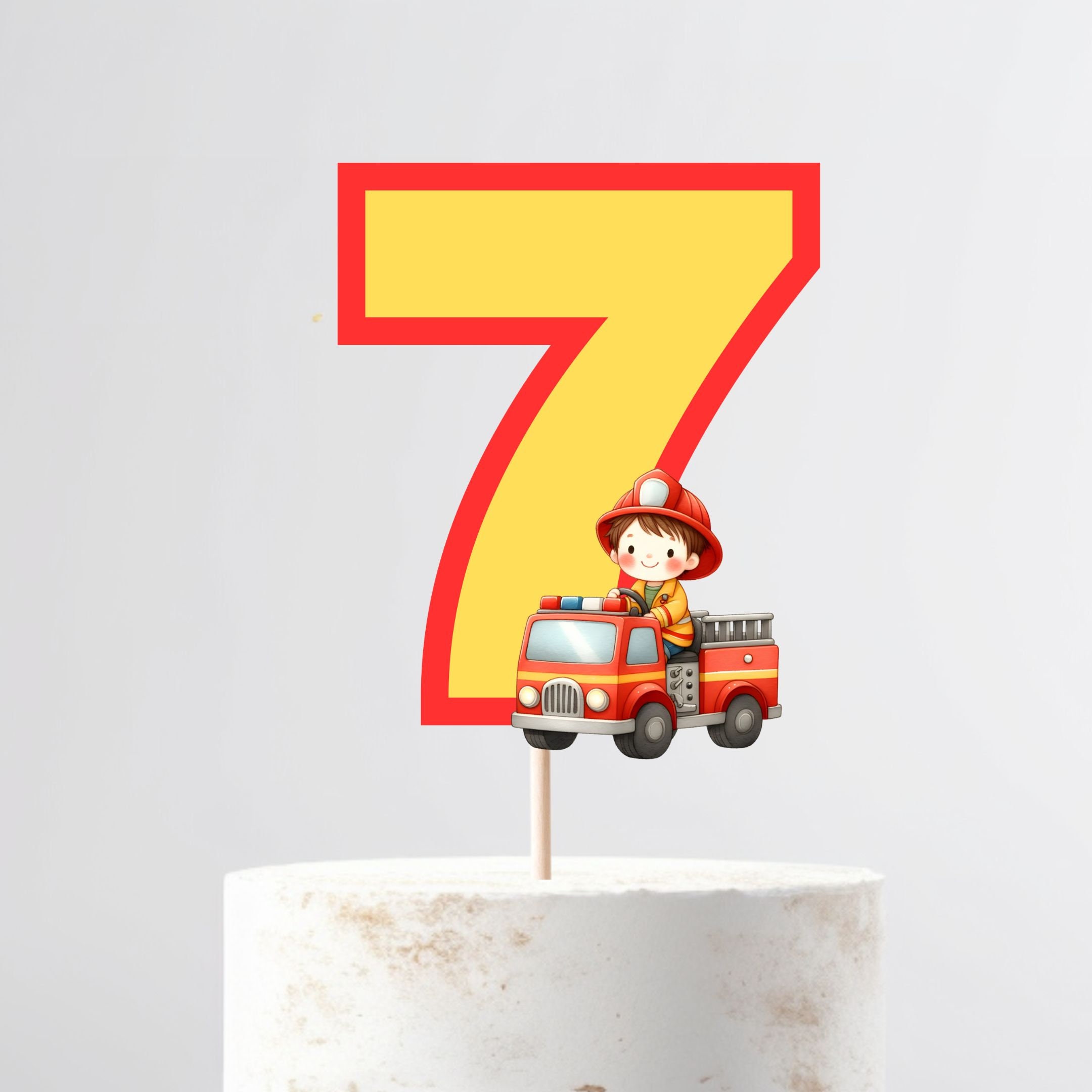 7-Piece Fire Truck Birthday Cake Topper Set - Cardboard Decorations For Fireman Theme Cupcakes & Party Supplies - View #5