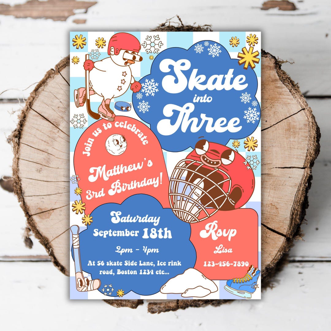 Printable Ice Hockey Boys 3rd Birthday Invitation Editable Turning ...