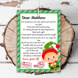 Etiqueta de regreso de elfo imprimible Etiqueta de regalo de elfo navideño editable Etiqueta de saludo de tu elfo Etiqueta de llegada de elfo Plantilla de etiqueta personalizada del Polo Norte