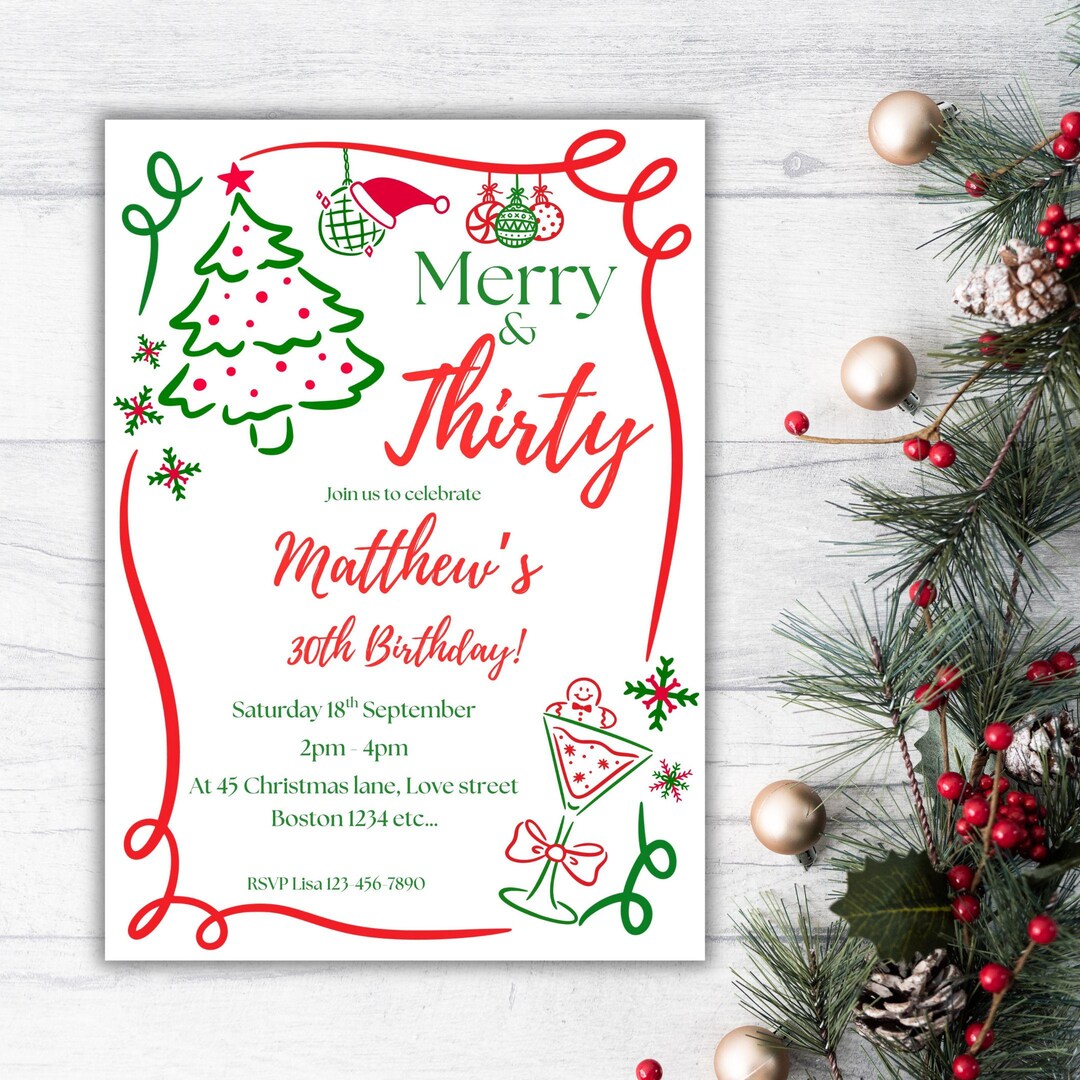 Printable Christmas 30th Birthday Invitation Mens Womens Oh What Fun Printable Christmas 30th Birthday Invitation Mens Womens Oh What Fun