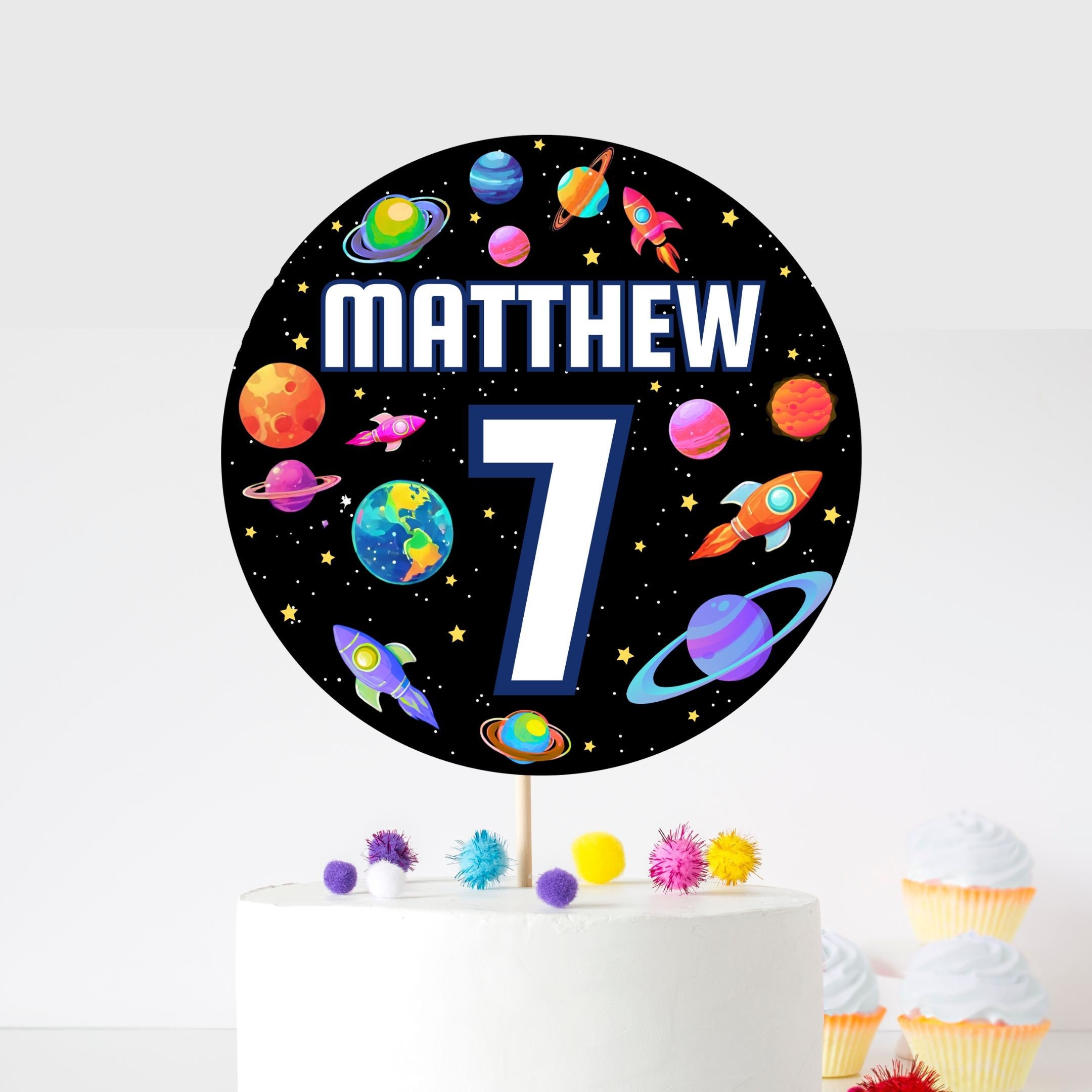 Printable Outer Space Glow Colourful Cake Topper Personalised Cosmic ...