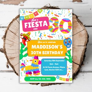Printable Mexican 30th birthday invitation 30th Fiesta party editable Mexican theme turning thirty Spanish girls piñata evite template M6