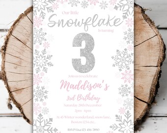 Schneeflocke Geburtstagseinladung 3.Geburtstagseinladung Wintermärchen 3