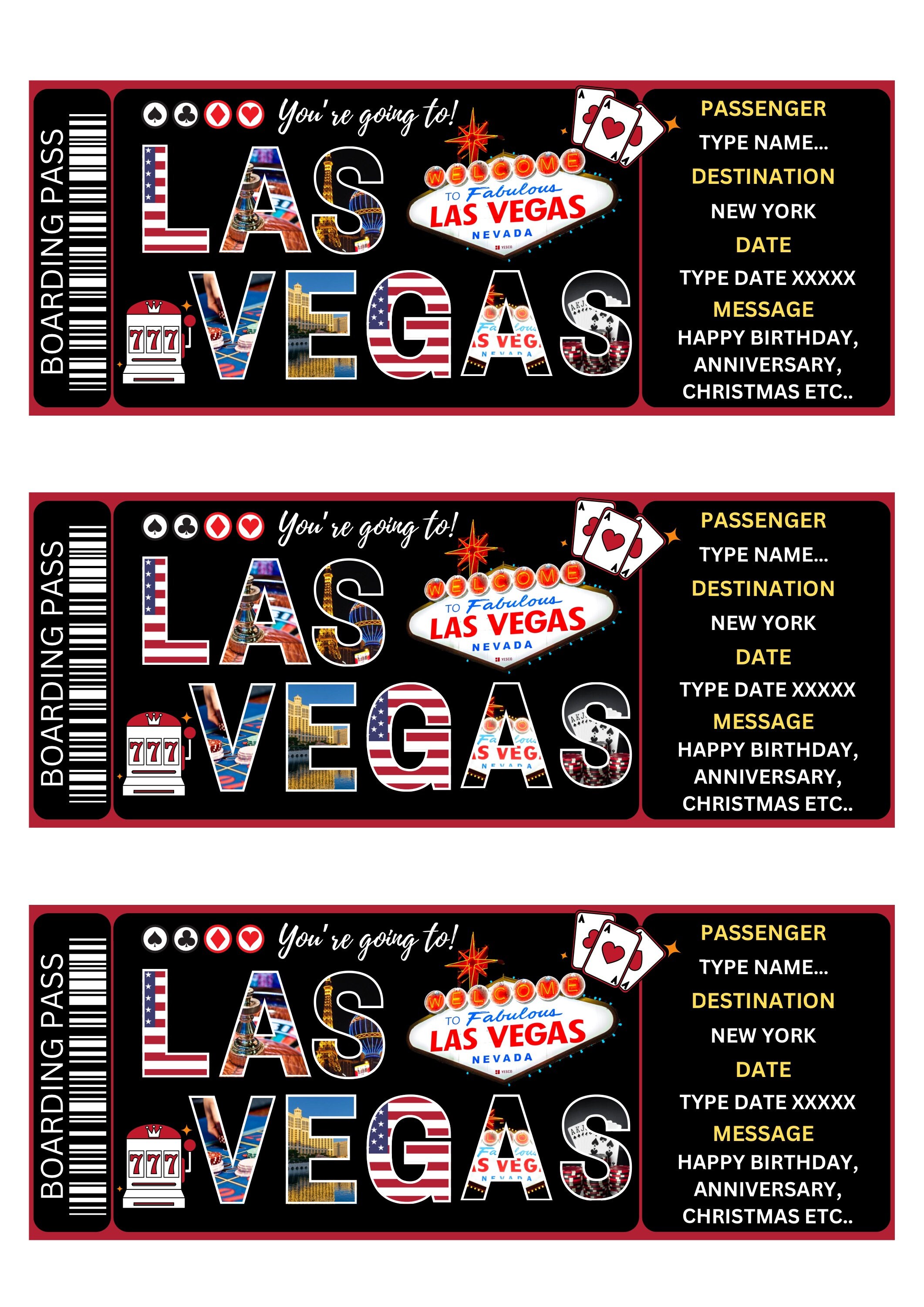 Printable Las Vegas Boarding Pass Template Editable Las Vegas Plane ...