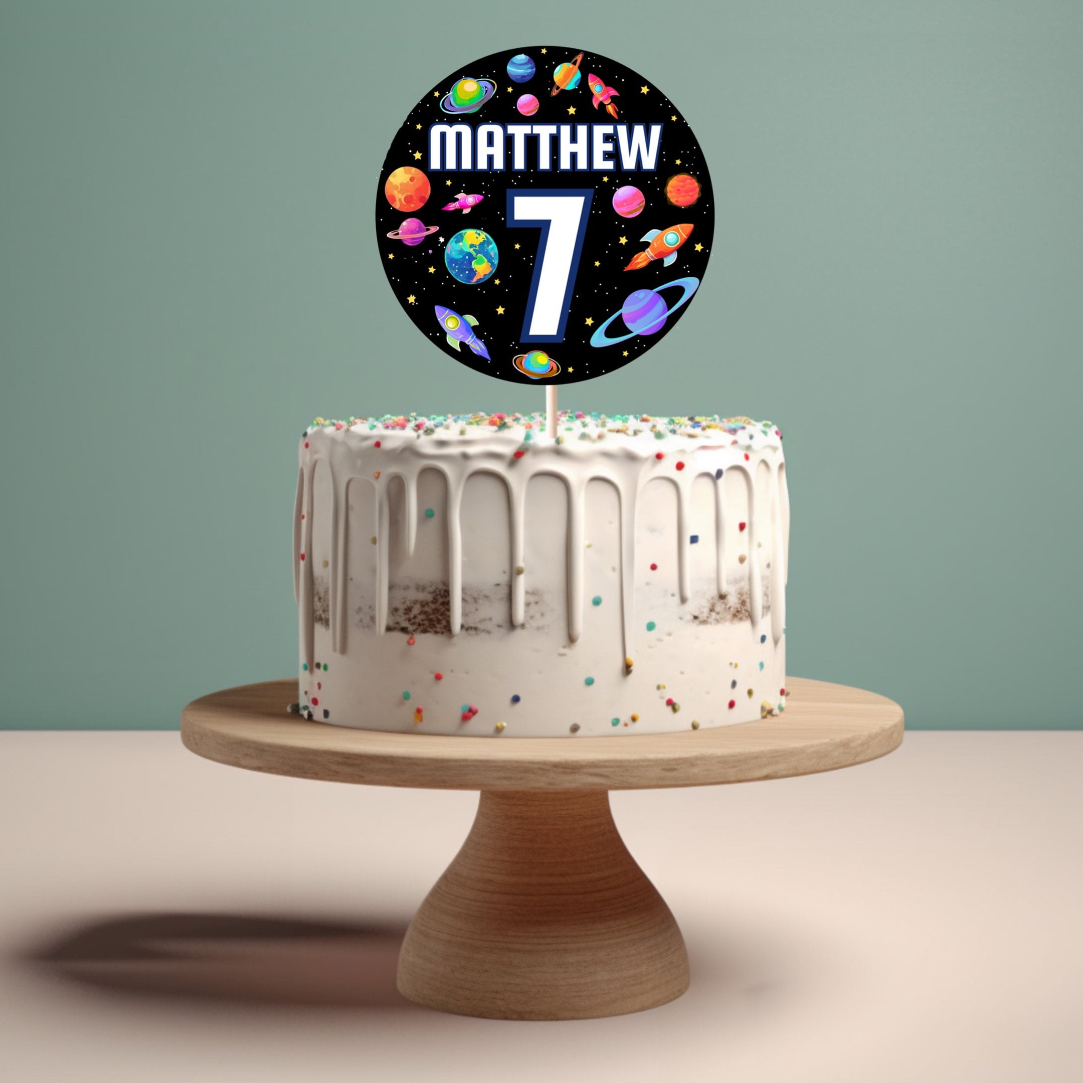 Printable Outer Space Glow Colourful Cake Topper Personalised Cosmic ...