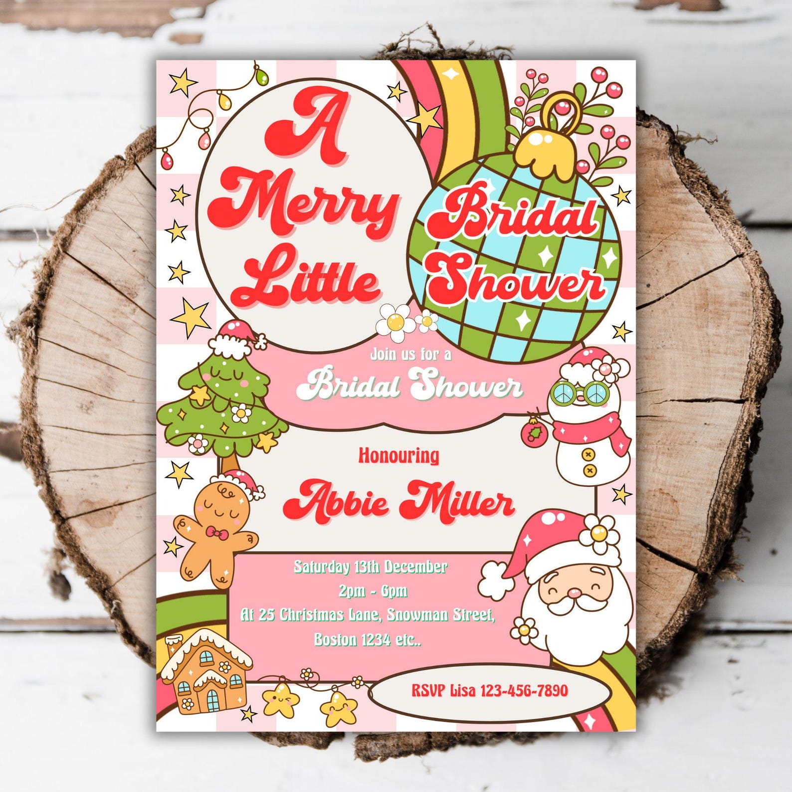 Printable Christmas Bridal Shower Invitation Wife to Be Retro Merry ...