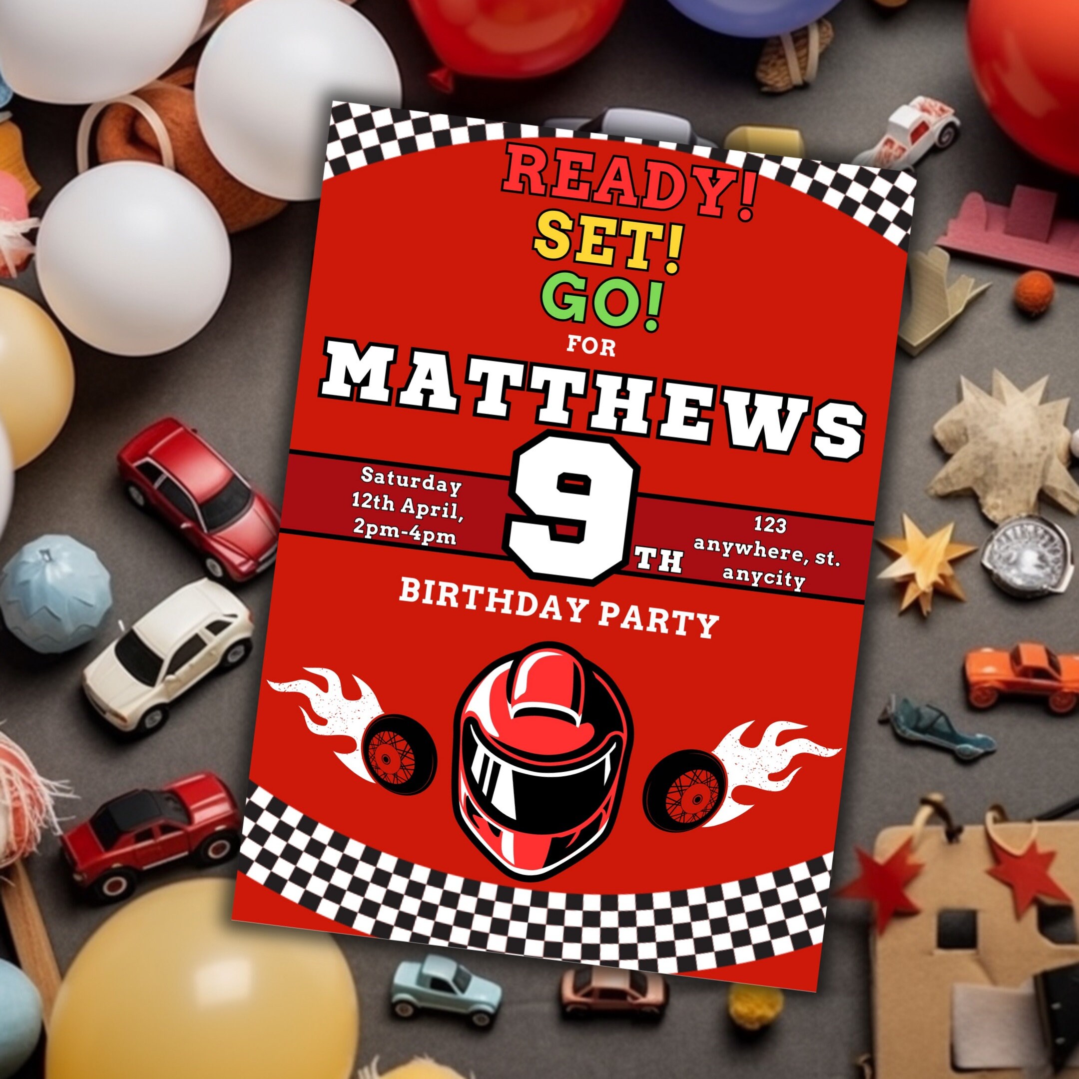 Printable Race Car Go Karting Birthday Party Invitation, Boys Invite ...