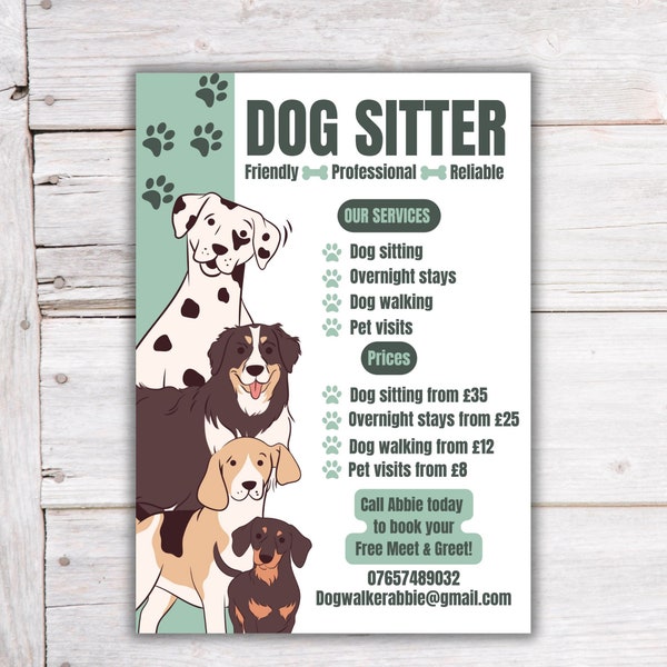 Printable Dog sitting business Flyer dog walking flyer doggy daycare pet leaflet editable template Puppy visit Pet sitting flyer digital