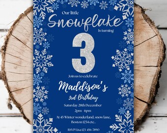 Schneeflocke Geburtstagseinladung 3.Geburtstagseinladung Wintermärchen 3