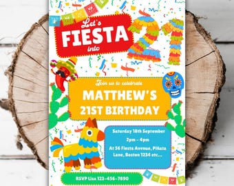 Printable Mexican 21st birthday invitation Fiesta party editable Mexican theme turning 21 Spanish birthday sugar skull evite template M7