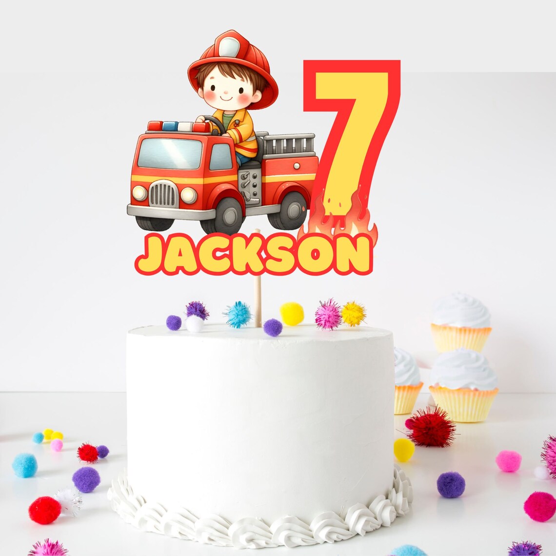 Fire Fighter Topper Printable Firefighter Birthday Party Cake Topper Fireman Fire Truck ...