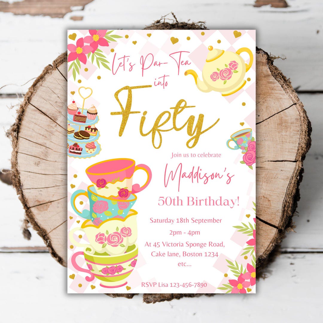 Editable High Tea Template Printable Tea Party 50th Birthday Party Invitation High Tea Editable ...
