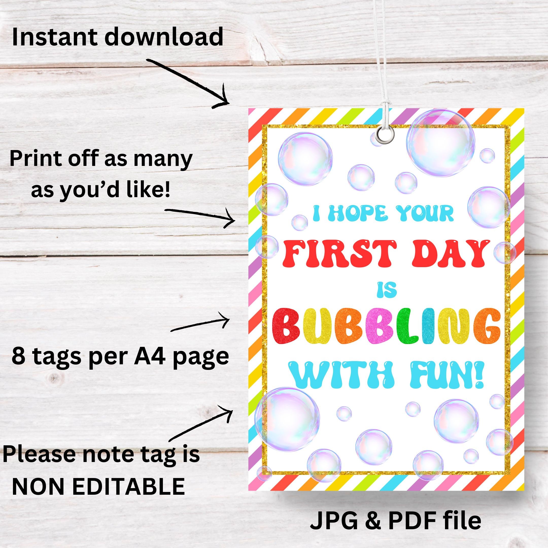 Printable Back to School Gift Tag NON EDITABLE Colourful Glittery ...
