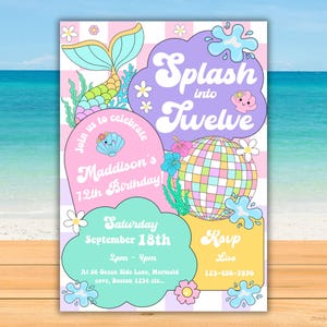 Printable Pool party 12th birthday invitation waterpark editable girls 12th birthday beach summer pool party turning twelve template 01