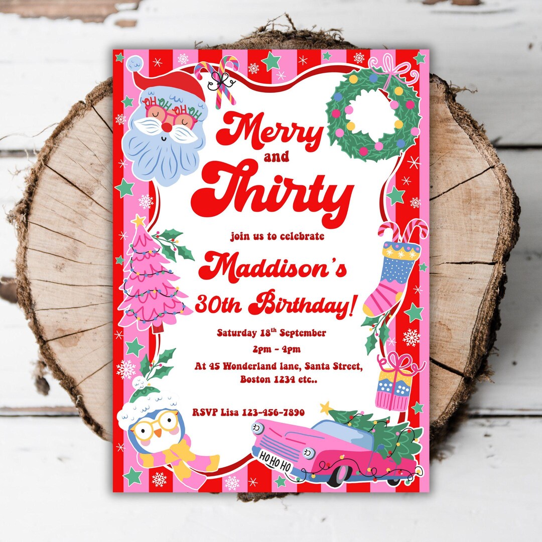 Printable Christmas 30th Birthday Invitation Womens Celebrate Party Printable Christmas 30th Birthday Invitation Womens Celebrate Party