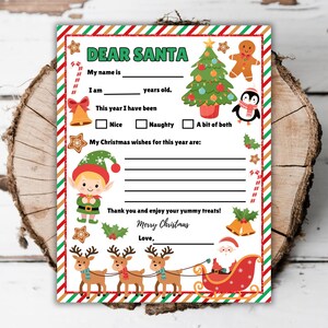 Druckbare Brief an Santa Kinder Weihnachten Wunschliste Liebe Santa Liste Sofort-Download Schule Weihnachtsaktivität Nikolaus Wunschliste 1.Dezember