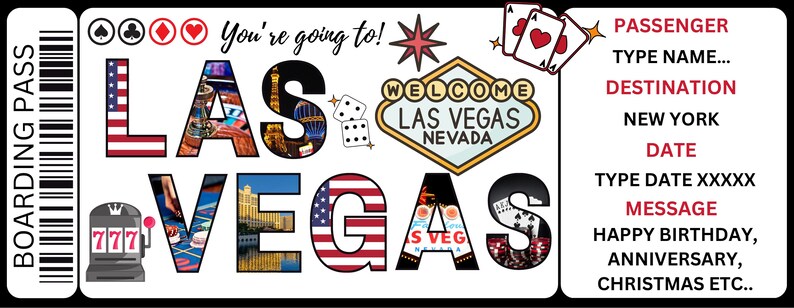 Printable Las Vegas Boarding Pass Template Editable Las Vegas Plane ...
