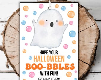 Druckbarer Halloween Blasen Geschenkanhänger Bearbeitbarer Süßes oder Saures Schulklassenzimmer Gefälligkeiten Halloween Party Tags Bubble Zauberstab Kostümparty Vorlage