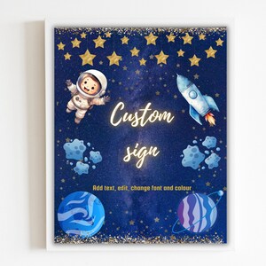 Modèle personnalisé imprimable de signe de fête d'anniversaire de l'espace Cosmic Table top signe personnalisé signe cadeaux et cartes étoiles signe cotillons C8