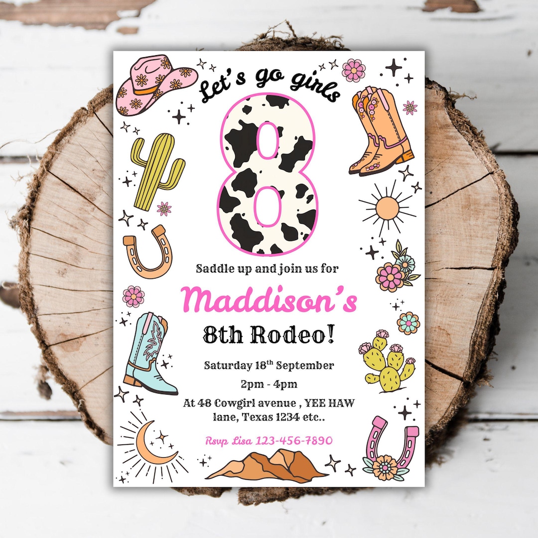 Printable Cowgirl 8th Birthday Invitation Girls Wild West Rodeo ...