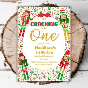 Printable Nutcracker 1st Birthday invitation Girls boys Christmas party editable Nutcracker turning one festive winter evite template J5