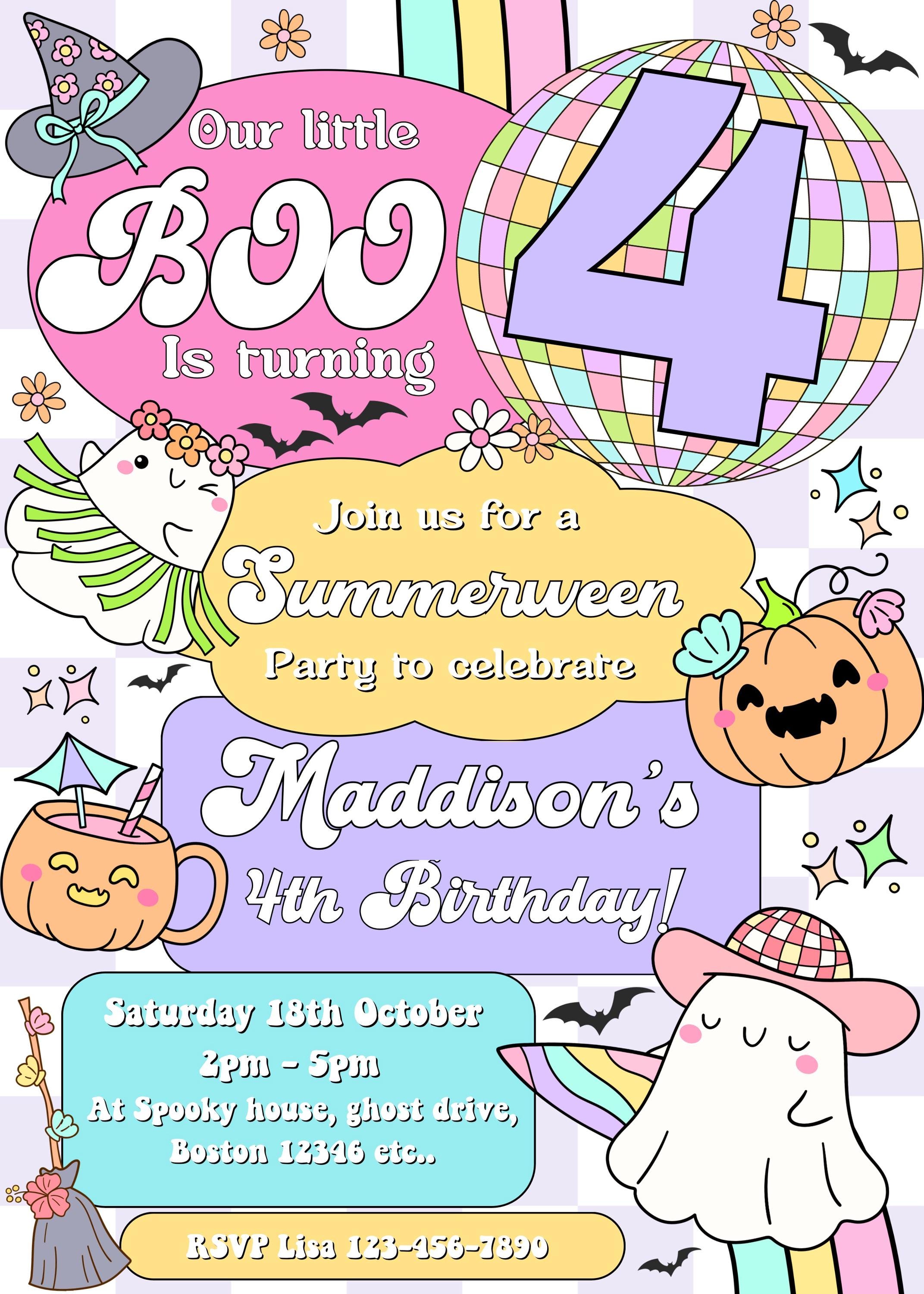 Printable Summerween 4th Birthday Party Invitation Summer