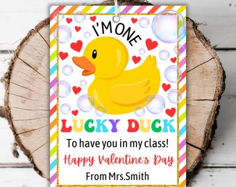 Druckbare glückliche Ente Valentinstag Geschenkanhänger Bearbeitbare Gummiente Geschenkanhänger Lehrer Schule Klassenzimmer Spielzeug Schlüsselring Non-Food-Tag-Vorlage
