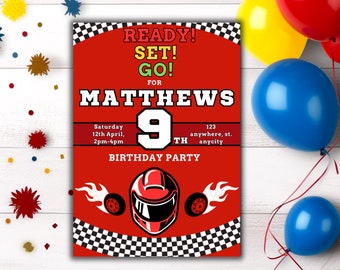 Printable Race Car Go Karting Birthday party invitation boys invite template racing cars evite Race track theme party Car editable