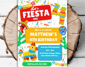 Printable Mexican 4th birthday invitation 4th Fiesta party editable Mexican theme turning four fourth Spanish boys piñata evite template M7