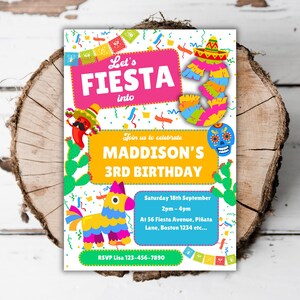 Printable Mexican 3rd birthday invitation 3rd Fiesta party editable Mexican theme turning three Spanish girls piñata evite template M6