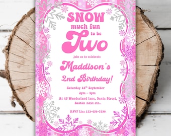 Printable Snowflake 2nd birthday invitation girls winter wonderland glitter editable Christmas birthday turning two frosty evite template 24