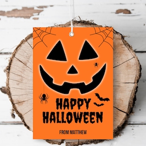 Printable Happy Halloween gift tag Editable trick or treat tag school classroom favors Halloween party tags boo tag costume party template