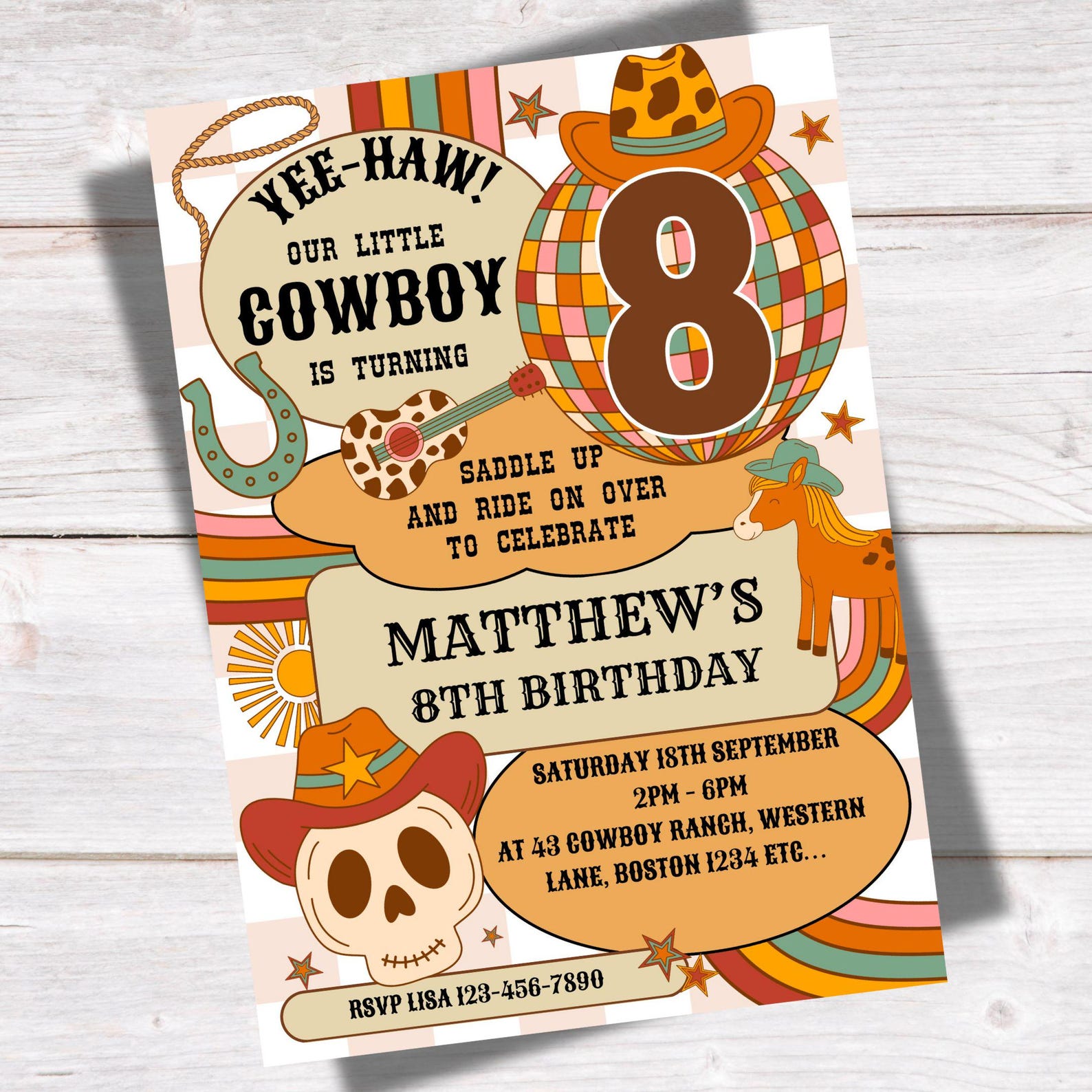 Printable Cowboy 8th Birthday Invitation Boys Wild West Rodeo Editable ...