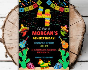 Printable Mexican 4th birthday invitation 4th Fiesta party editable Mexican theme turning four fourth Spanish sugar skull evite template G6