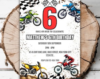 Printable Dirt bike 6th birthday invitation boys 6th birthday fast six editable racing birthday sixth motocross party evite template 88
