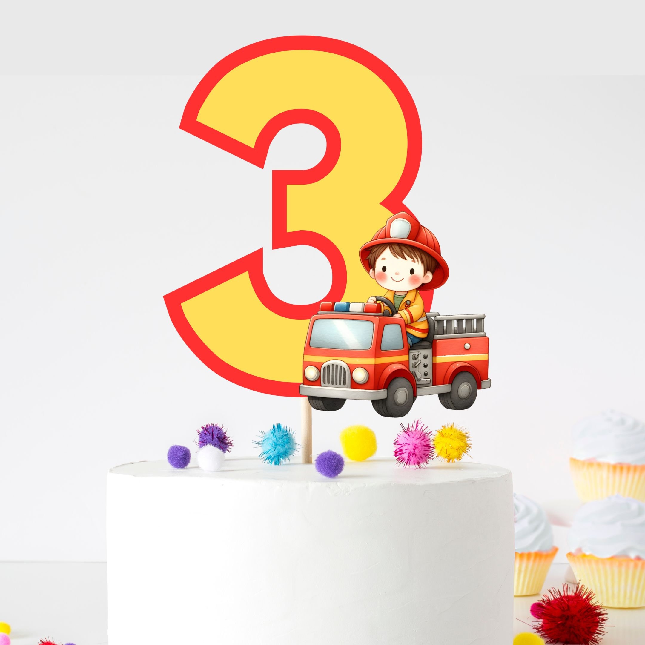 Decoraciones Para Tartas De Cumpleaños Con Tema De Bomberos - 24 Piezas De Cartón, Incluye Camión, Sombrero Y Más
