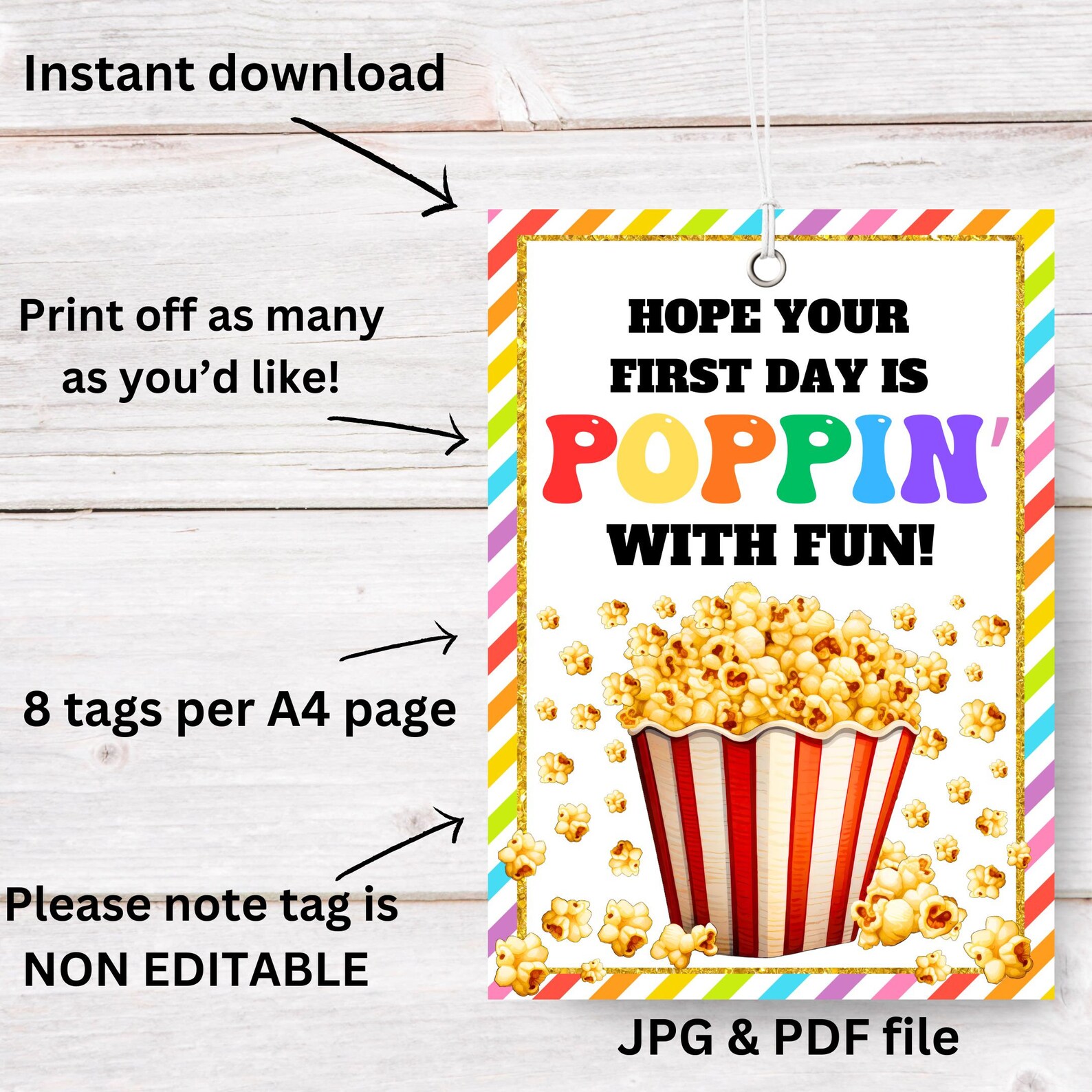 Printable Back to School Popcorn Gift Tag NON EDITABLE Sweet Treat Tag ...