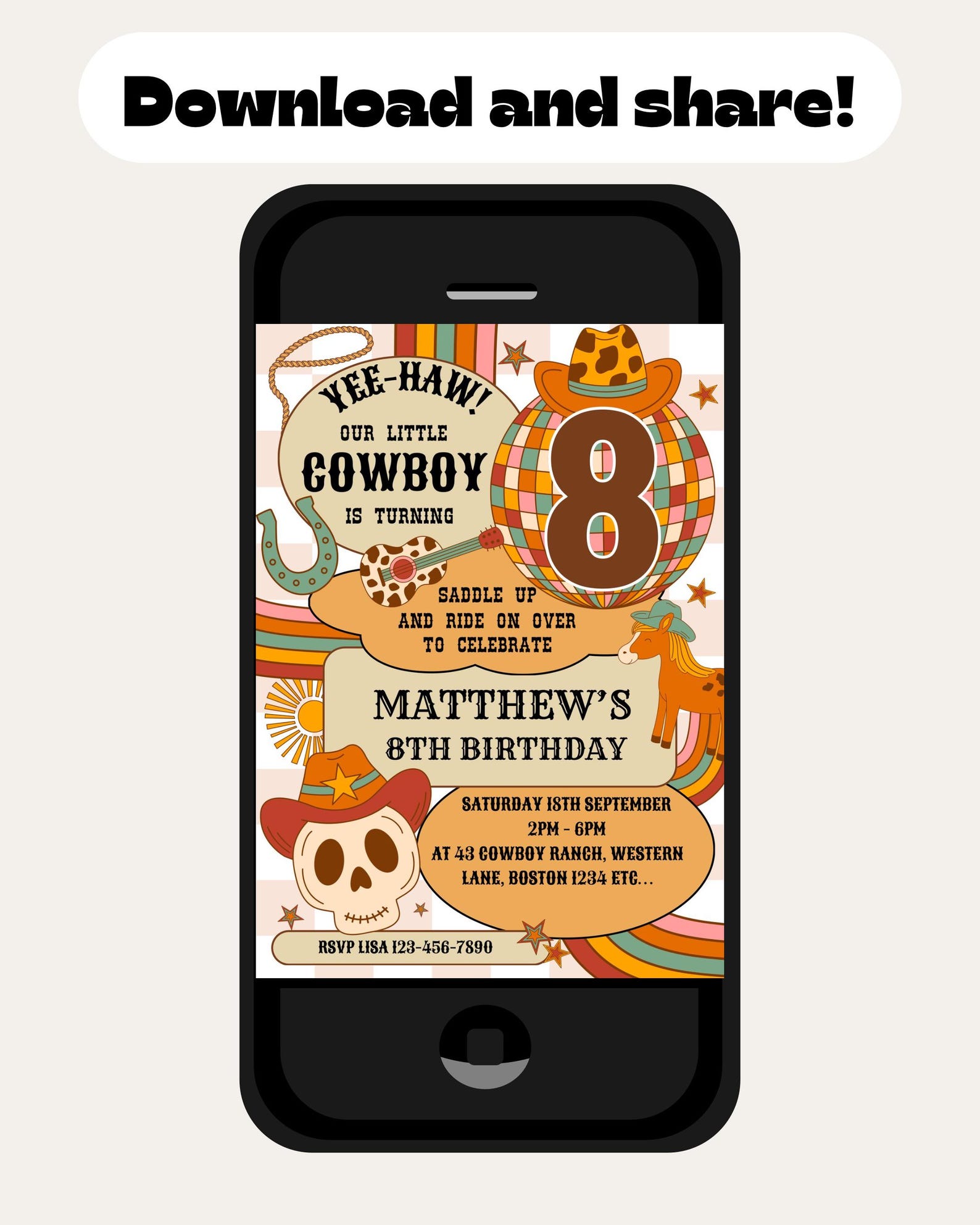 Printable Cowboy 8th Birthday Invitation Boys Wild West Rodeo Editable ...