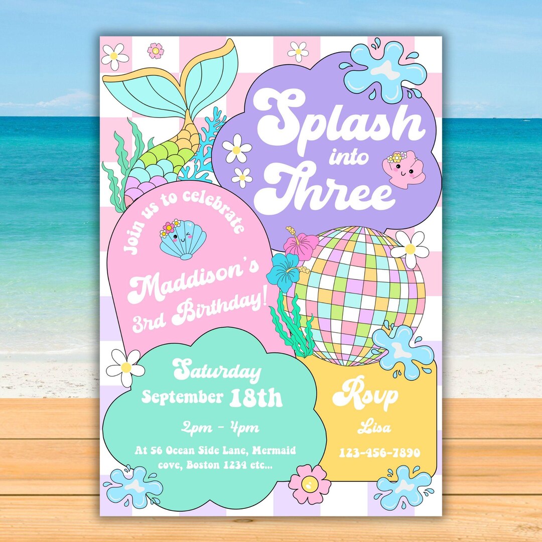 Printable Pool Party 3rd Birthday Invitation Waterpark Editable Girls