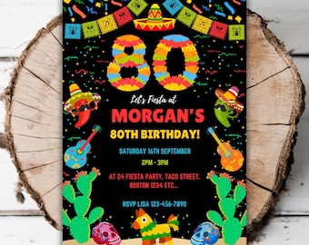 Printable Mexican 80th birthday invitation Fiesta party editable Mexican theme turning 80 Spanish birthday sugar skull evite template G6