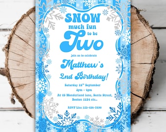 Printable Snowflake 2nd birthday invitation girls boys winter wonderland editable Christmas birthday turning two frosty evite template 25